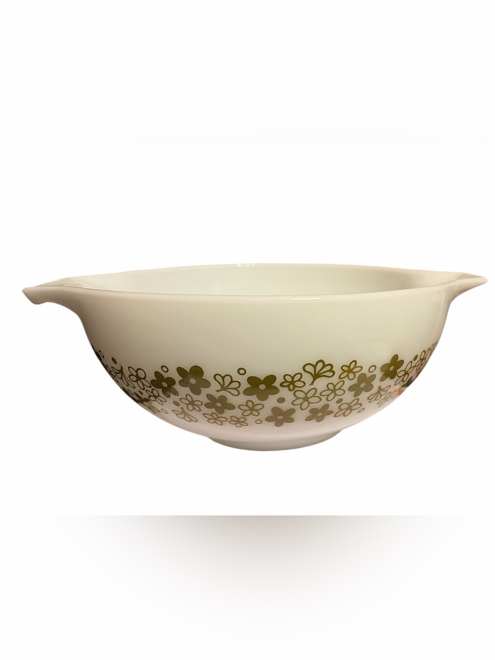 Pyrex White Mixing Bowl with Olive Daisy Band